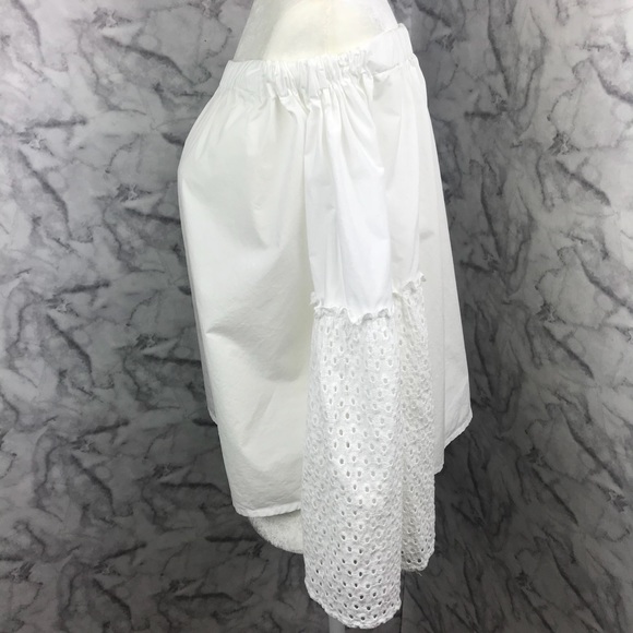 White Eyelet Bell Sleeve Off Shoulder Top - Picture 4 of 7